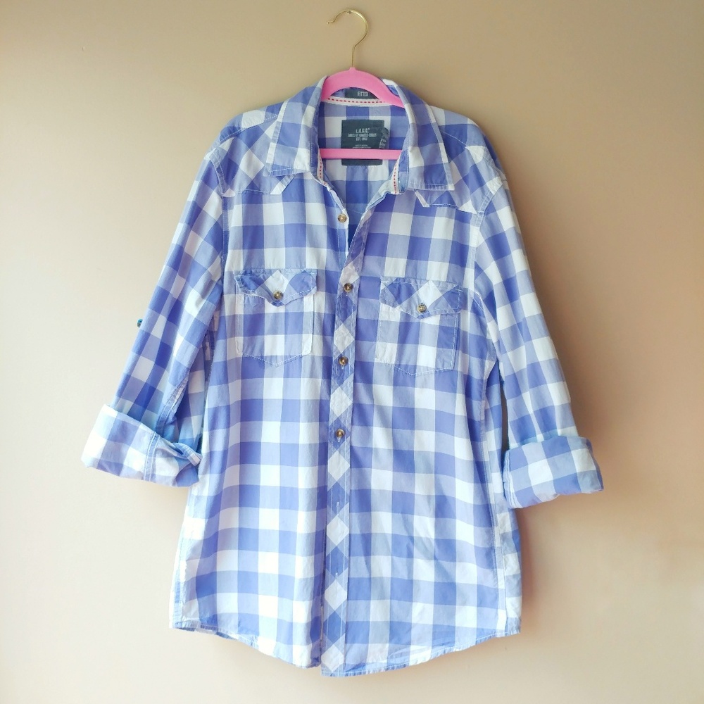 H&M Purple Plaid Fitted Button Down Shirt